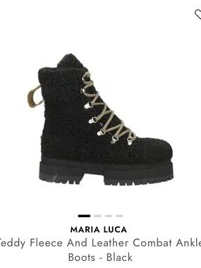 Maria Luca Women’s Black Teddy Fleece and Leather Combat boots